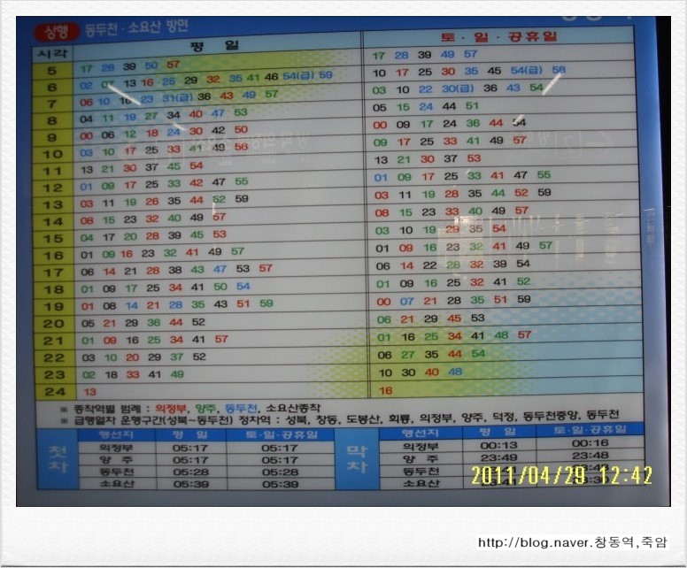창동역 1호선 열차 시간표(창동역 ⇒ 의정부,동두천,소요산 방면 )4호선 환승 : 네이버 블로그