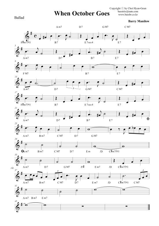 When October Goes Barry Manilow 악보 네이버 블로그