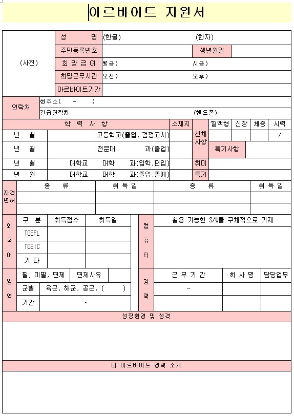 알바 이력서 양식 Hwp 다운로드하기 네이버 블로그