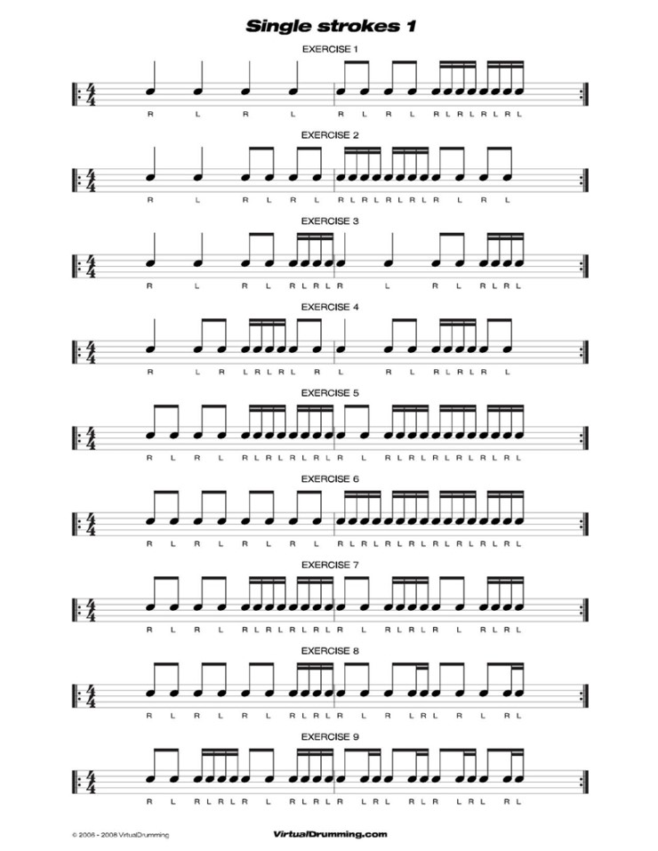 싱글 스트로크single strokes/드럼레슨/드럼기초/드럼악보/4연음경우의수/홍대드럼레슨 네이버 블로그