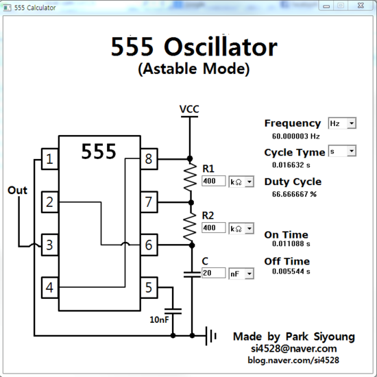 [자작 프로그램] 1. 555 발진회로 계산기 (555 Oscillator Calculator) 네이버 블로그