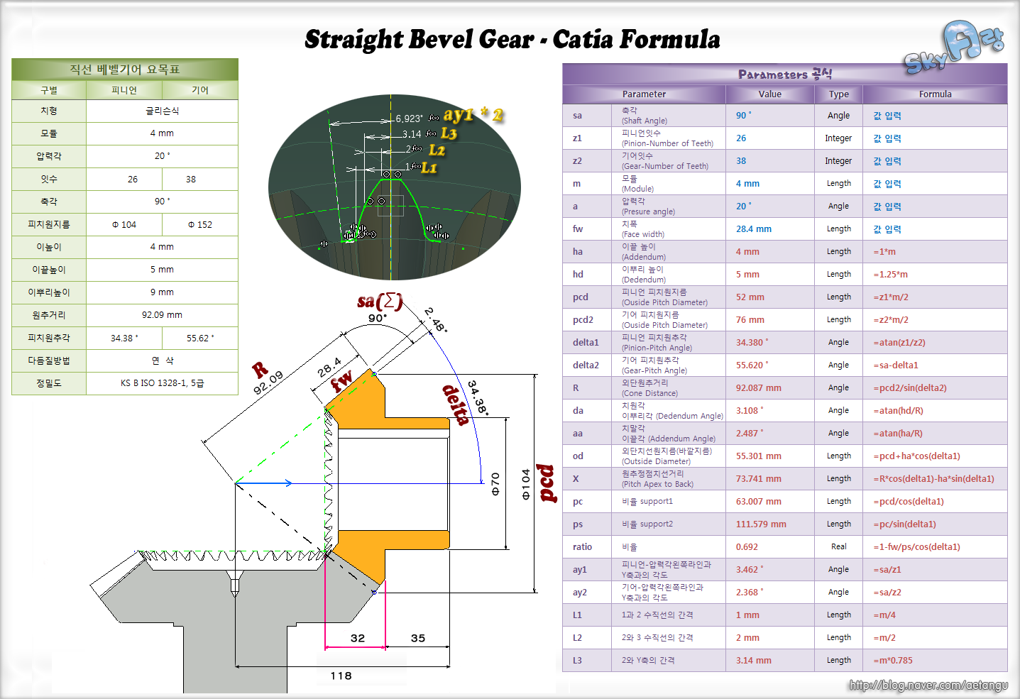 카티아(Catia) 스트레이트 베벨기어(Straight Bevel Gear) 3D 모델링 네이버 블로그