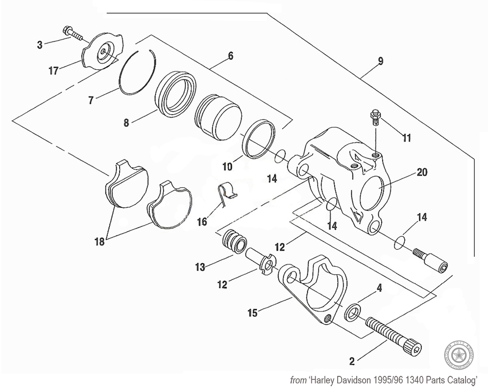 HarleyDavidson 1995* Softail Front Brake Caliper Assembly Parts