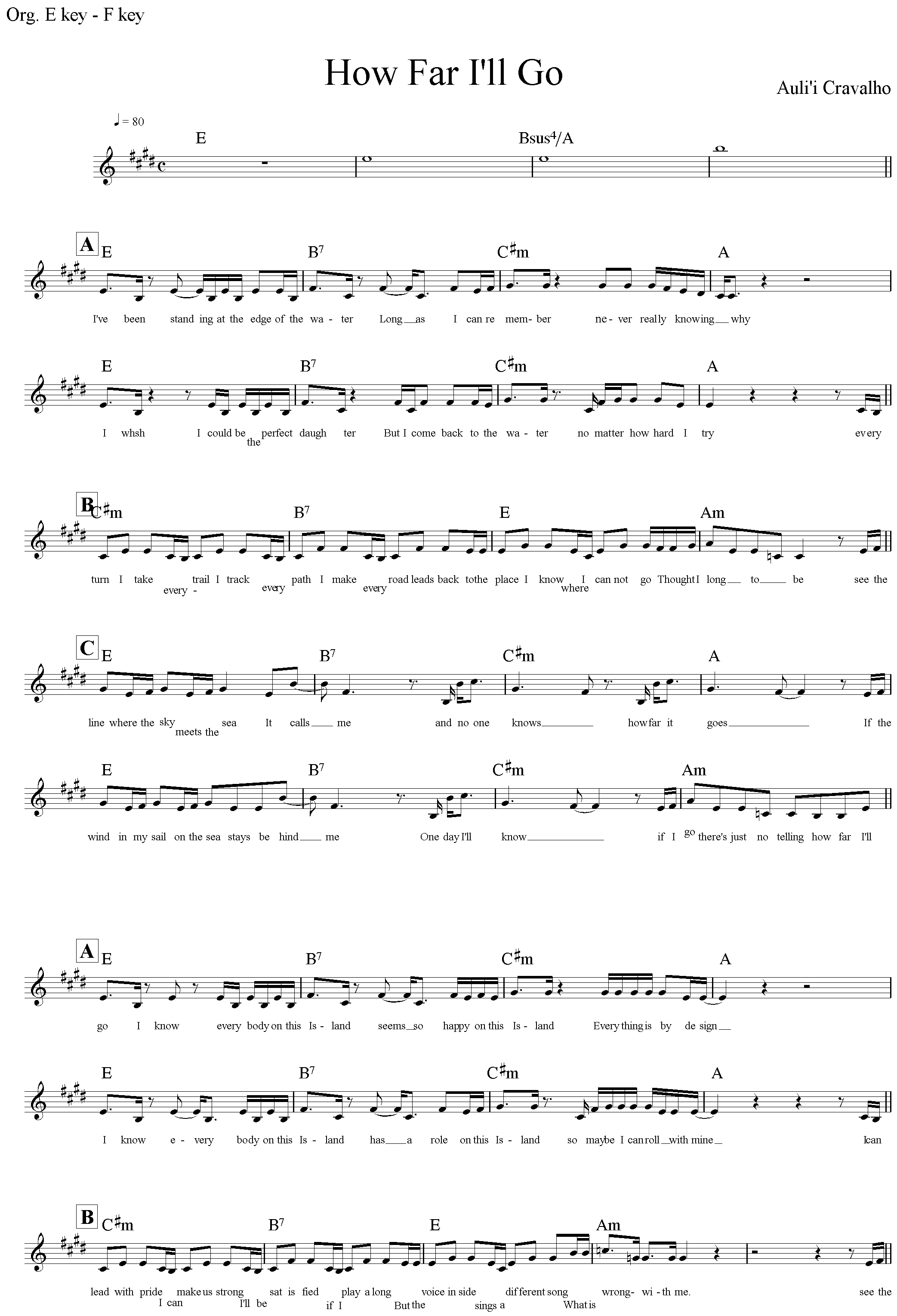 [쉬운악보] How Far I'll Go 모아나OST (Auli'i Cravalho) 네이버 블로그