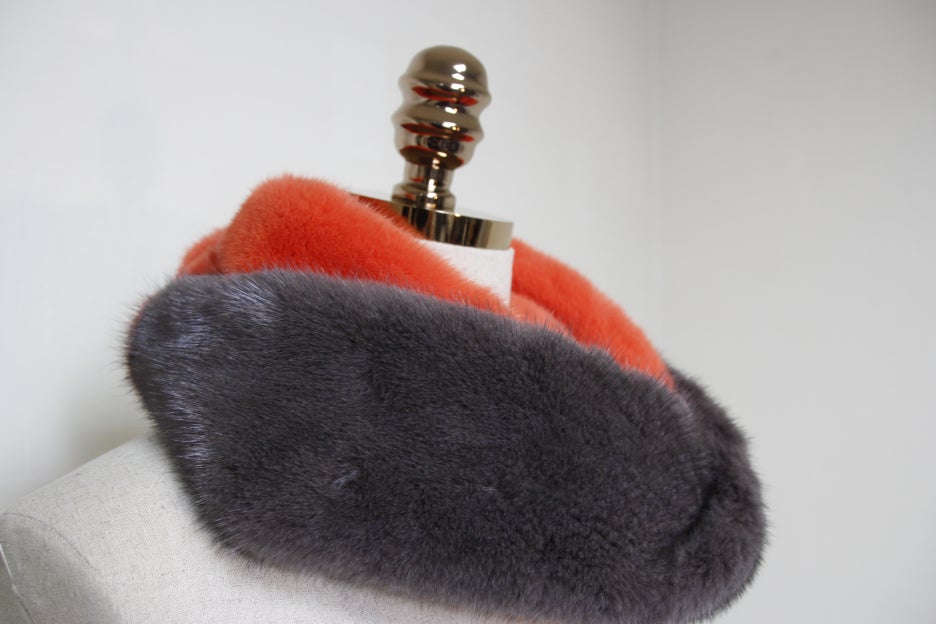 Le Beige st Mink warmer Two-tone muffler Trend sty