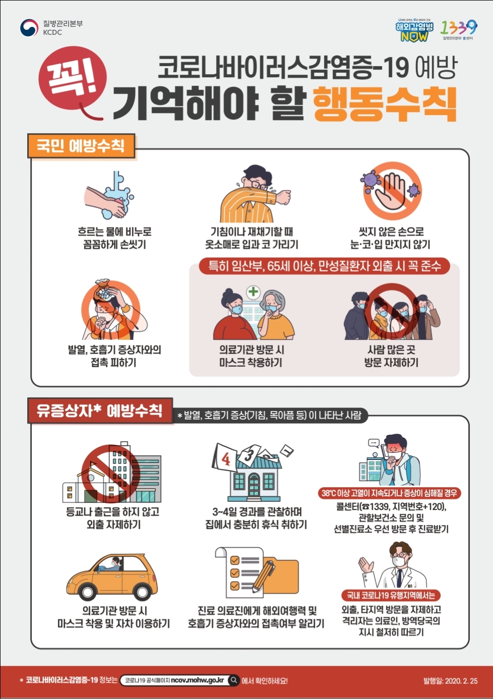 코로나19 대국민 예방수칙_일반국민·고위험군·유증상자·국내 코로나19 유행지역_COVID-19 예방행동수칙